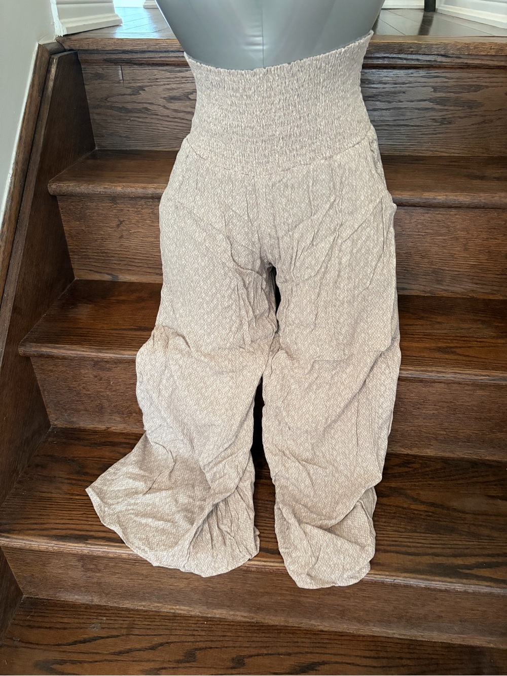 Final Touch Smocked High-Waist Wide-Leg Pants in Taupe